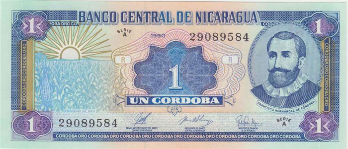 (1990) Банкнота Никарагуа 1990 год 1 кордоба &quot;Франсиско Эрнандес де Кордоба&quot;   UNC